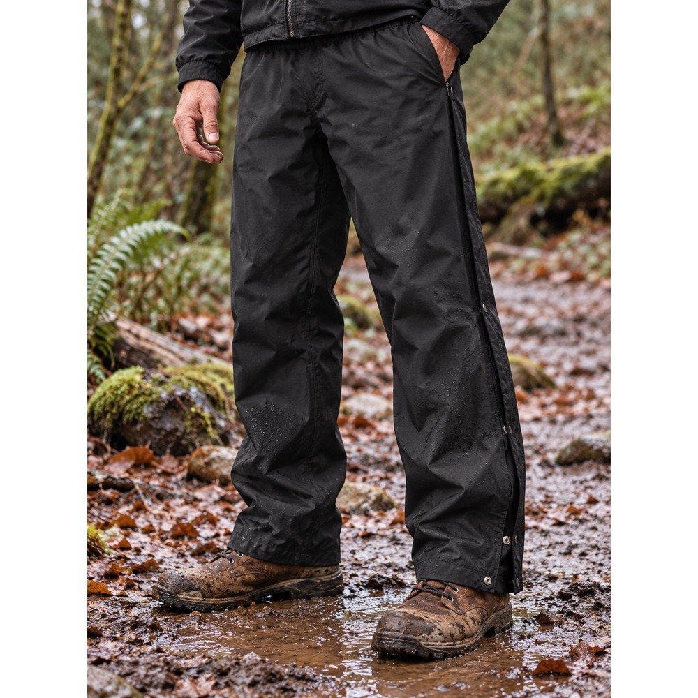 Carhartt Shoreline Black Waterproof Rain Pants Mens Full Side Zip Nylon Shell
